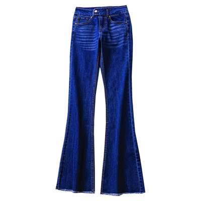 复古高腰显瘦磨白微喇裤牛仔裤女