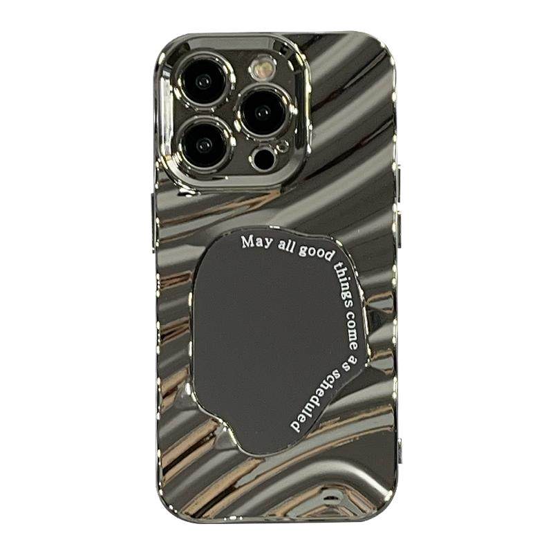 简约高级感补妆镜适用苹果14手机壳iphone15pro新款13褶皱xs电镀银11女14promax小众12硅胶14pr