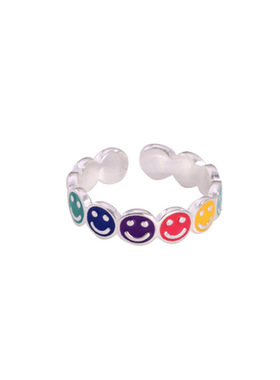 小众设计彩虹色笑脸戒指