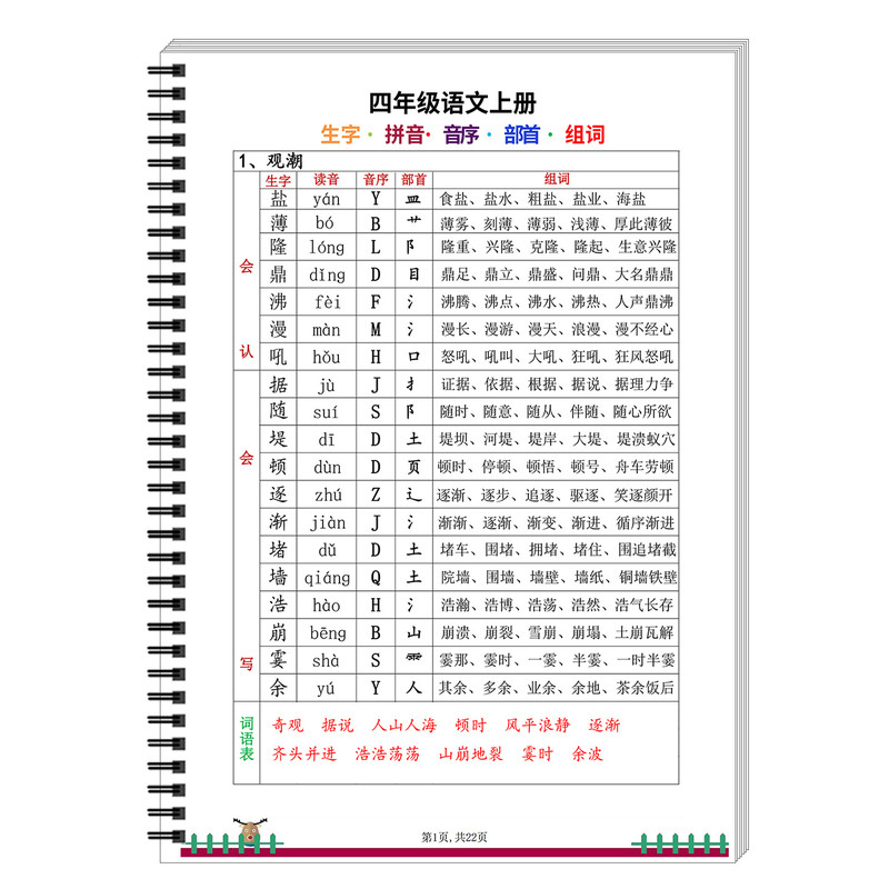 2026人教版语文一二三四年级上下册生字组词音序部首晨读预习复习