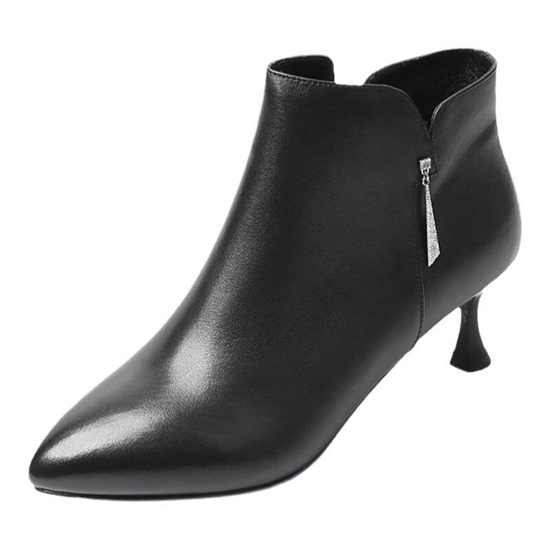 大号大码女鞋41一43秋冬新款尖头高跟鞋细跟单靴短靴真皮靴子皮鞋