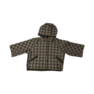 韩系女童绿色格子连帽夹棉外套秋冬新品儿童休闲百搭薄款棉衣洋气
