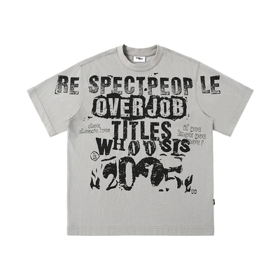 WHOOSIS（不知其名）水洗做旧slogan印花短袖T恤夏季美式街头男女