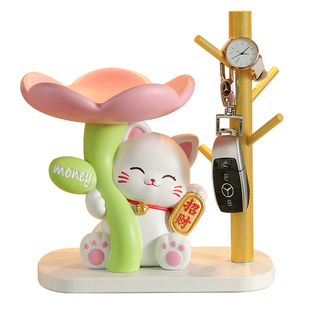 奶油风入户玄关招财猫钥匙收纳摆件家居客厅电视柜乔迁之喜装饰品