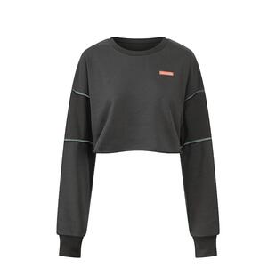 她是火花SIAS 长袖拼接卫衣 宽松显瘦露腰百搭上衣运动罩衫秋冬女