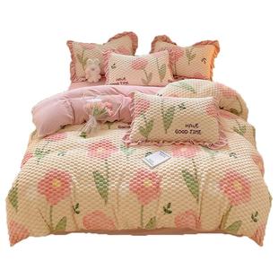 冬季豆豆绒双面牛奶珊瑚绒床上四件套2025新款床品法兰绒床单被套