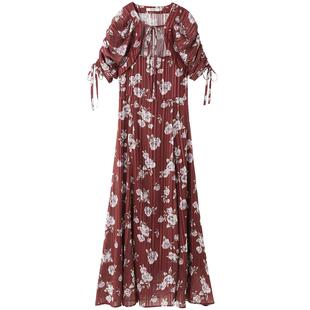 SNIDEL春夏款甜美系带罩衫吊带印花连衣裙两件套SWFO241072