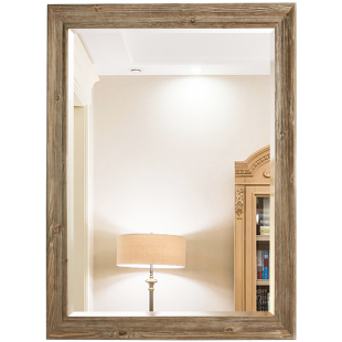 侘寂风浴室镜子复古实木餐边柜装饰镜厕所化妆镜挂墙卫生间梳妆镜