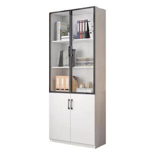 中伟书柜落地书架书房文件柜展示柜储物柜 二门0.8米白色黑框