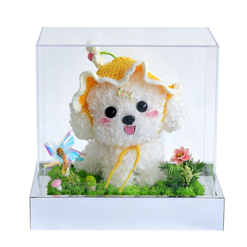 永生花可爱萌小狗摆件白色礼物装饰品生日送女友闺蜜节日送爱人