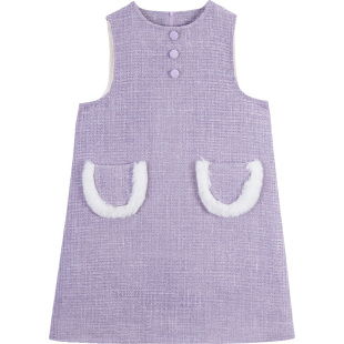 LittleNaive女童背心裙加绒甜美公主裙秋冬新款小香风儿童连衣裙