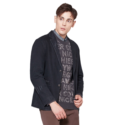 古鲨猫爪纹刺绣牛仔西服