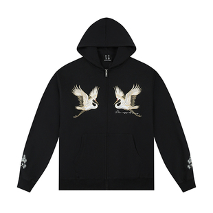 MEDM 仙鹤系列刺绣休闲拉链帽衫男女春秋季美式复古连帽卫衣潮牌