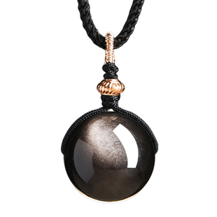 官方旗舰店天然黑曜石吊坠女士银曜石金曜石转运珠项链护身符男款