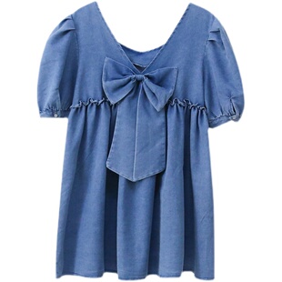 夏装韩版宽松洋气遮肚减龄中长款露背牛仔连衣裙女双面可穿裙子潮