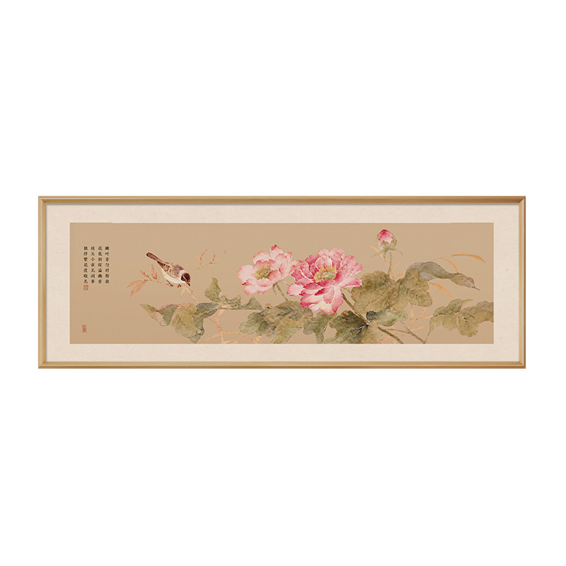 宋式美学花鸟图茶室背景墙挂画