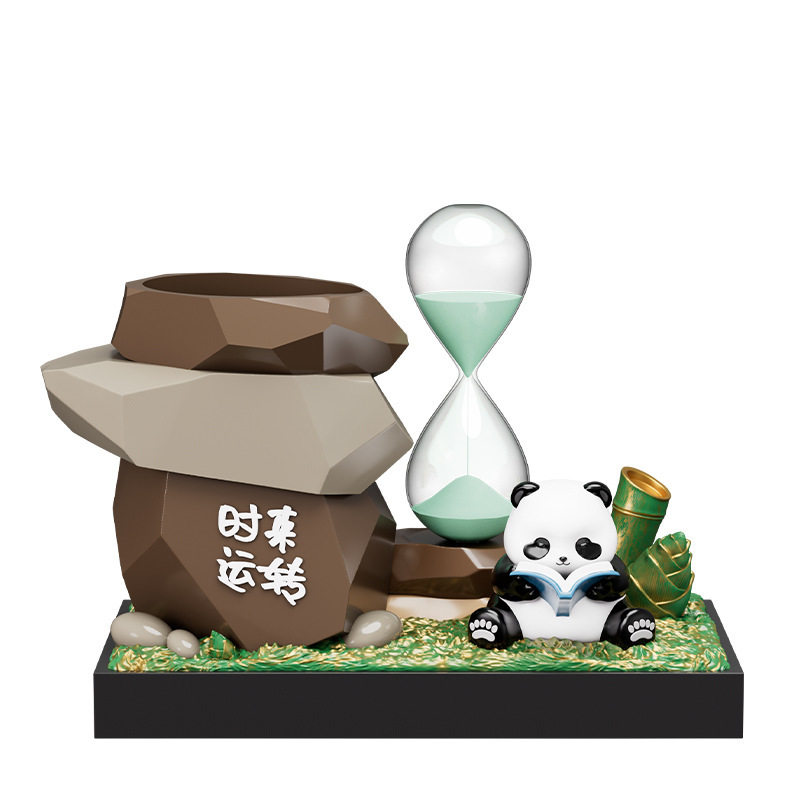 创意熊猫沙漏摆件+收纳笔筒学生
