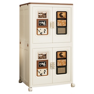 中古风折叠收纳箱衣物被子大容量衣柜床头柜前开式带轮整理储物柜