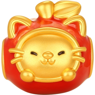 潮宏基好事发生黄金串珠足金转运珠温变鎏彩硬金显大苹果猫猫新年