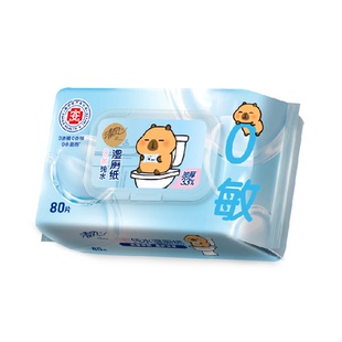 清风卡皮巴拉0敏纯水湿厕纸80片单包加厚可冲马桶温和除菌无刺激