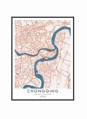 定制城市地图挂画装饰画北欧现代复古餐厅客厅咖啡厅办公室背景墙