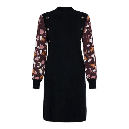 商场同款马天奴2025秋冬新款黑色羊毛混纺针织连衣裙子印花袖短裙