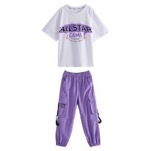 夏季街舞儿童套装帅气男童嘻哈宽松架子鼓练功服女孩运动会演出服