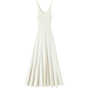 太美了~极简的艺术!V领羊绒吊带连衣裙子伞裙女针织长款羊绒衫