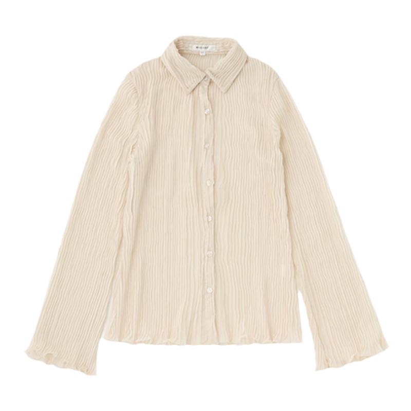MOUSSY 2025夏季新品復古森系風條紋褶裥雪紡襯衫女010ISS30-8781