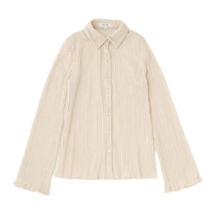 MOUSSY 秋季新品复古森系风条纹褶裥雪纺衬衫女010ISS30-8781