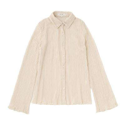 moussy复古森系风褶裥雪纺衬衫