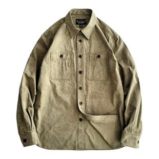 西里布全棉卡其色美式复古休闲长袖衬衫男咔叽水洗印花新品非rrl