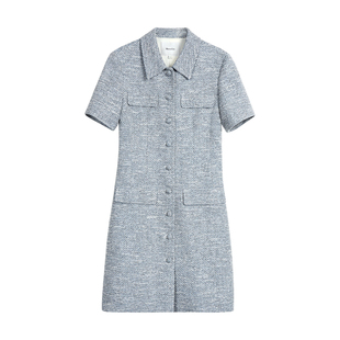 Maven Lin 优雅仪态 小香风花纱纹理短袖连衣裙女气质短款裙子