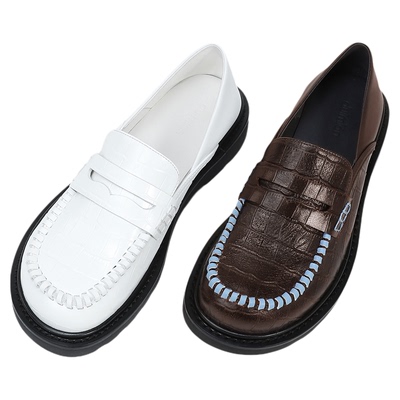 对面duimian 袋鼠乐福鞋女鞋鳄鱼纹英伦风小皮鞋单鞋厚底白色皮鞋