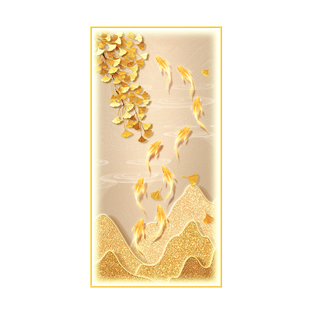 九鱼图轻奢入户玄关装饰画新款聚财风水挂画高级感正对门走廊灯画