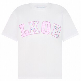 LKOD2025夏季新款波点贴布格子字母潮牌女短袖T恤宽松