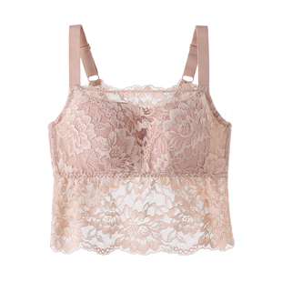 美背文胸一体背心大胸显小防走光蕾丝内衣抹胸夏季薄款大码文胸