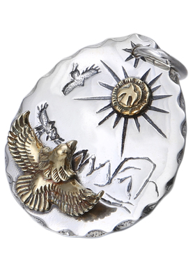 s925纯银飞鹰圆饼羽毛盾牌吊坠