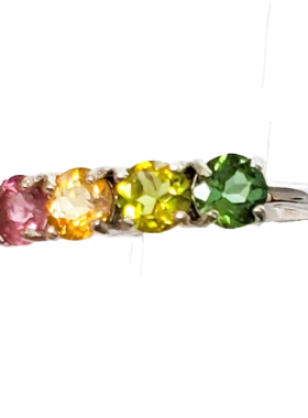 群镶天然彩虹碧玺宝石纯银镀白金