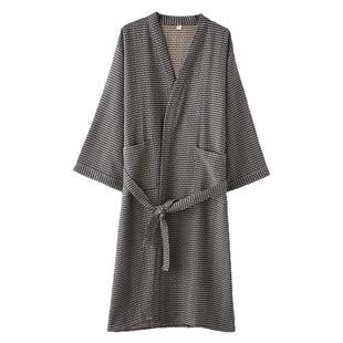 高级感提花睡袍男士春夏季纯棉双层纱布薄款宽松汗蒸和服浴袍大码