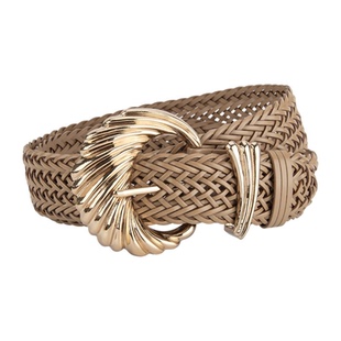 深灰色金扣4厘米编织宽腰带气质女神西装沙滩裙连衣裙腰封宽皮带