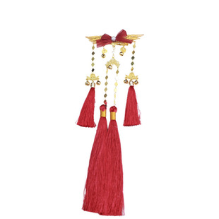 格格间原创【花团】红色蝴蝶结流苏发夹后压新年儿童可爱汉服发饰