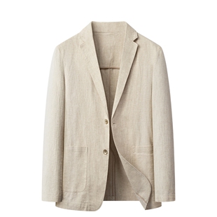 苎麻棉外套男士常规款时尚流行单西装2026春秋新款轻商务休闲西服