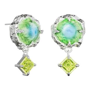 OINICIO初印絮咿系列绿琉璃立方氧化锆吊坠耳钉女耳饰高级感耳环