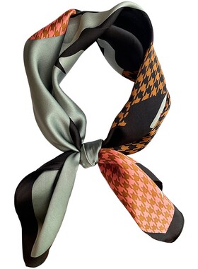 都市女郎咖蓝色真丝小方巾多功能