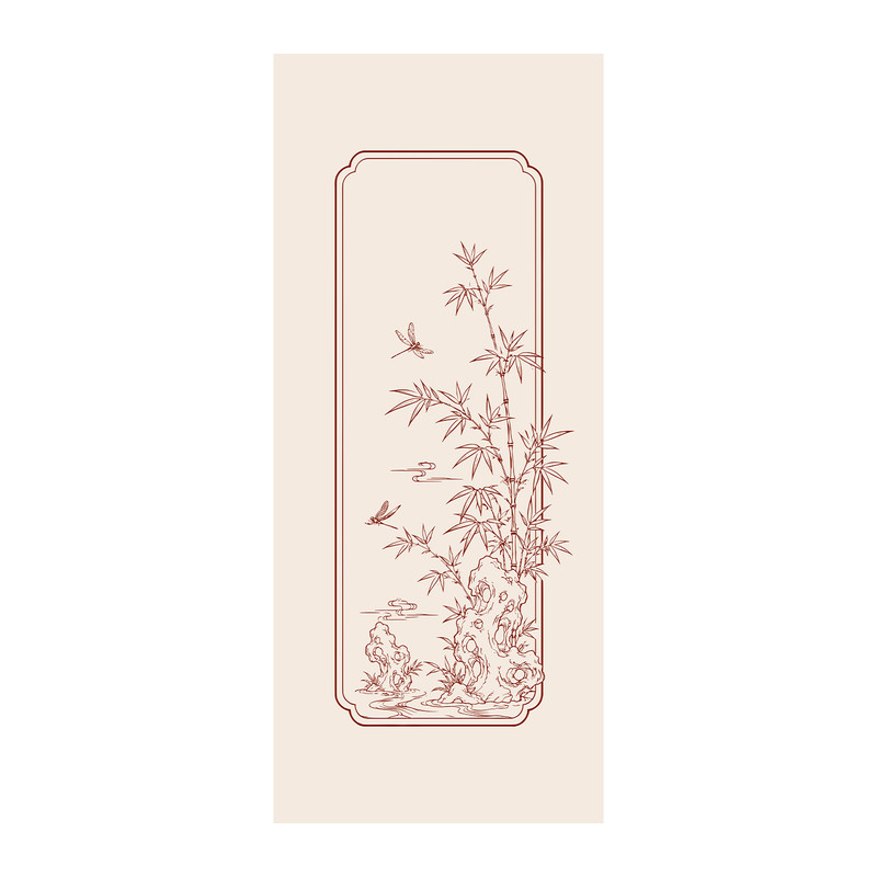 中式线描电梯门贴画禅意国风玄关电梯门翻新贴纸家用入户门装饰贴