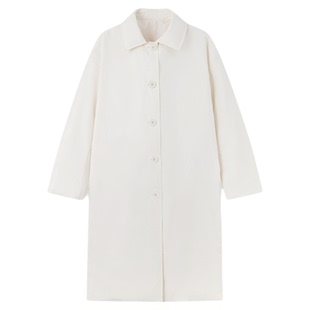 华吉言【冬日来信】三防面料90鹅绒服简约纯白翻领中长款羽绒服