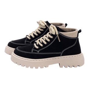 环球加绒马丁靴女款2025新款冬季保暖棉靴子百搭高帮休闲二棉鞋女
