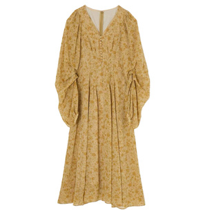 刘亦菲同款法式度假风碎花连衣裙女爆款26春夏长袖复古印花中长裙