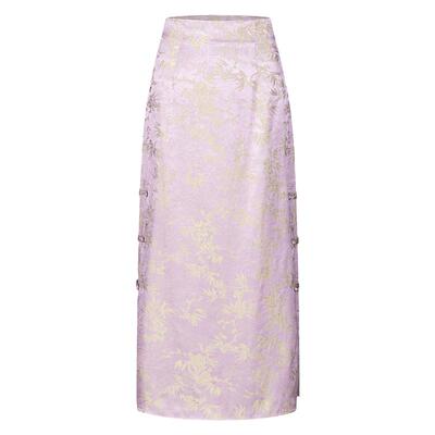 固执中长款中国风提花盘扣半身裙